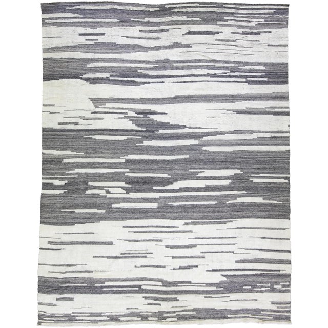 Modern Moroccan Style Handmade Abstract Gray Oversize Wool Rug by Apadana For Sale - Image 11 of 11