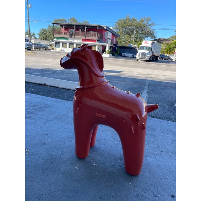 Mid 20th Century Monumental Vintage Chinese Guardian Horse Sculpture- Custom Fiery Opal High-Gloss Finish For Sale - Image 5 of 7