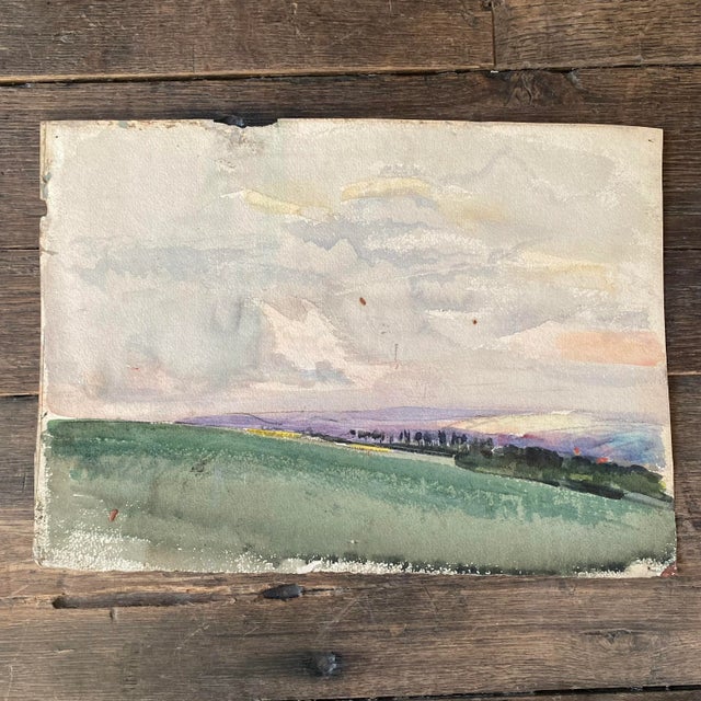 Listed British Artist Bernard Harper Wiles 1883-1966 - Double Sided Landscape Watercolor Painting: The Hills of England For Sale In Portland, ME - Image 6 of 8