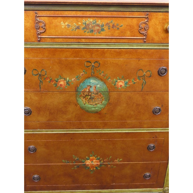 Early 20th Century French Early 1900s Carved Hand Painted Cameo Tall Chest of Drawers 6561 For Sale - Image 5 of 18