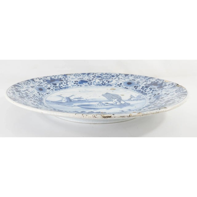 Dutch Delft Faience Blue and White Charger For Sale - Image 9 of 13