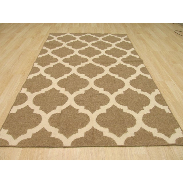 10x14 Iris Moroccan Brown Geometric Modern Flatweave Wool Carpet Rug For Sale In New York - Image 6 of 8