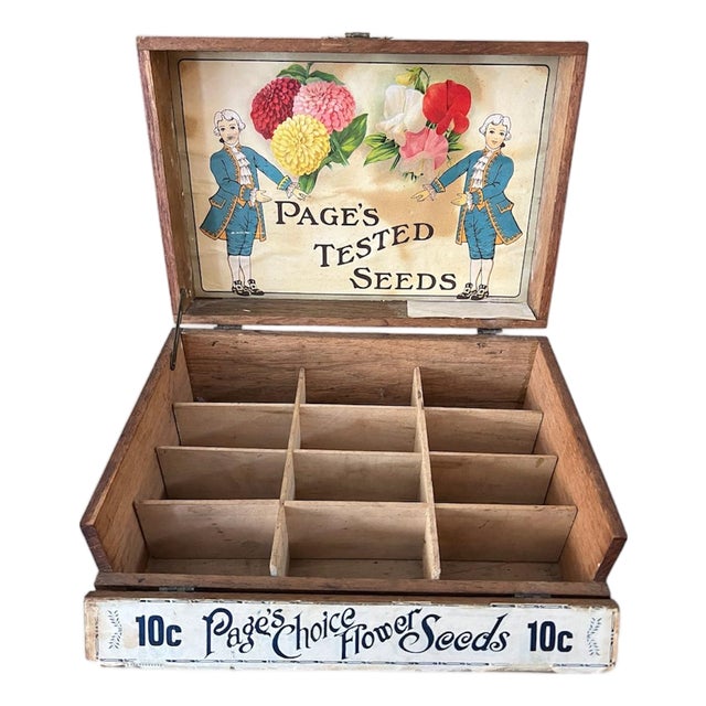 Antique Wooden Page Seed Display Box- Early 20th Century For Sale
