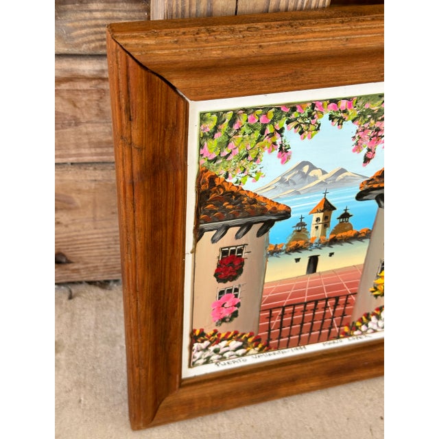 Fabulous small scale wood framed oil painting of Puerto Vallarta by Mario Lopez Torres. Beautifully depicting in vibrant...