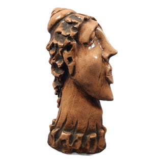Brutalist Terracotta Sculpture of Elongated Face, 20th Century For Sale