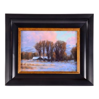 "Winter Homecoming" Joe Mancuso Landscape Oil Pastel Drawing, Framed For Sale