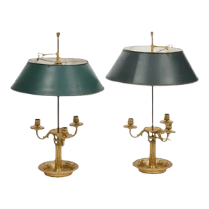 Pair of Early 19th Century French Gilt Bronze Bouillotte Lamps