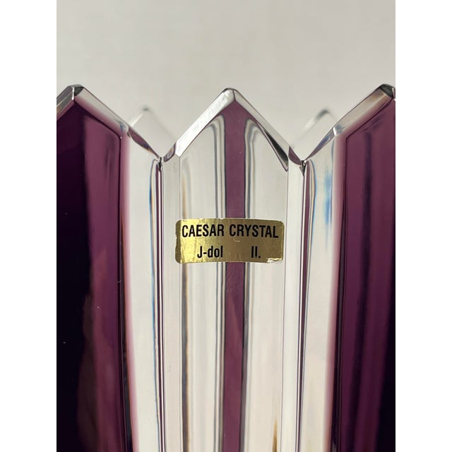 Vintage Caesar Crystal Bohemiae Purple & Clear Hand Cut Vase For Sale - Image 4 of 9