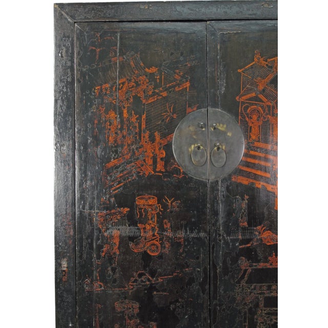 Large 84" Inch Tall Black Chinese Antique Cabinet For Sale In Greensboro - Image 6 of 13