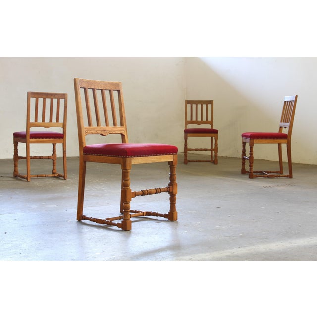 Vintage Danish Baroque Style Oak Farmhouse Chairs, 1940s, Set of 4 For Sale - Image 4 of 18