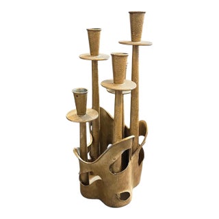 1970s Mid-Century Modern Gilded Pewter Sculptured Candelabra by Prof. Ceccherini For Sale