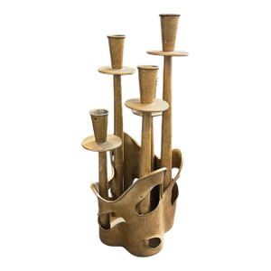 1970s Mid-Century Modern Gilded Pewter Sculptured Candelabra by Prof. Ceccherini