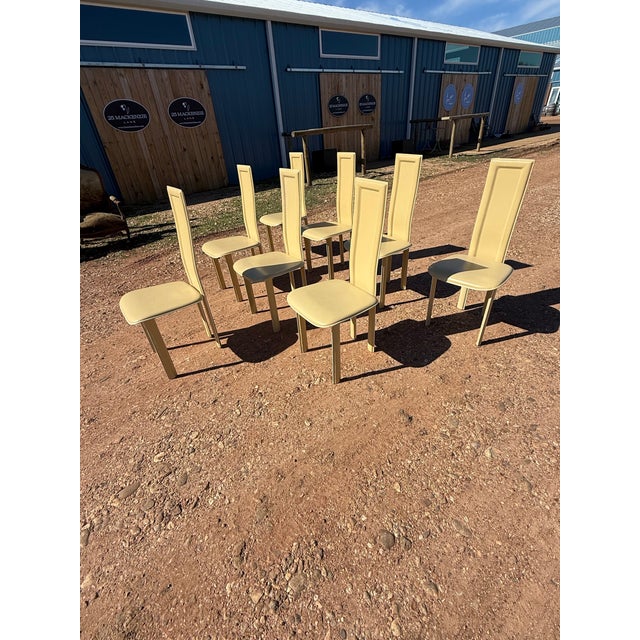 1980s Set of 8 Biege Leather Postmodern Dining Chairs For Sale - Image 12 of 12