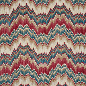 Sample - Schumacher Bezique Flamestitch Velvet Fabric in Red & Peacock