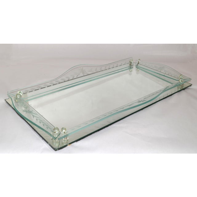 Fontana Arte 1930 Art Deco Venetian Etched Mirror Tray Serving Platter Glass Ball Decor Italy For Sale - Image 4 of 17