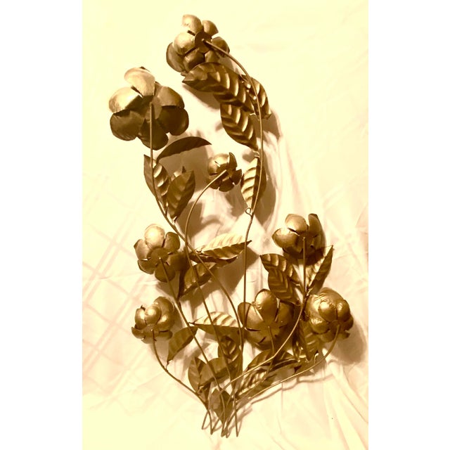 Metal Mid-Century Modern 1960s Large Gold Metal Floral Wall Sculpture For Sale - Image 7 of 8