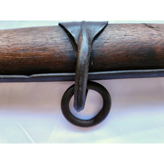Antique Oak Singletree With Hand=Forged Iron Bands, Hooks and Ring For Sale - Image 4 of 10