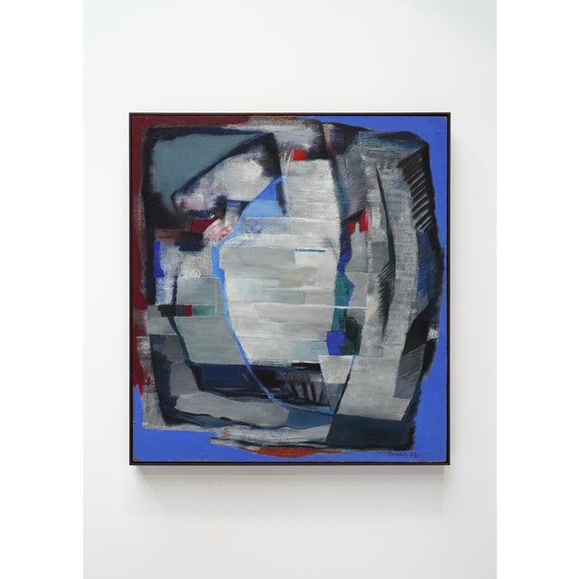 Jozef Mees, Blue Lyrical Abstract, Oil on Panel, 1978 For Sale - Image 4 of 7