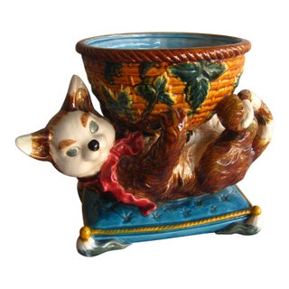 Mid 19th Century Cat and Bowl Minton Majolica Jardiniere For Sale