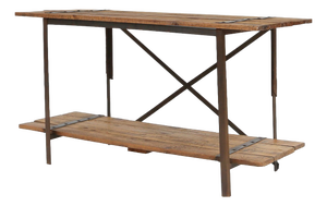 Industrial Side Table with Metal Frame, Wooden Top and Removable Platform, Belgium, 1920s