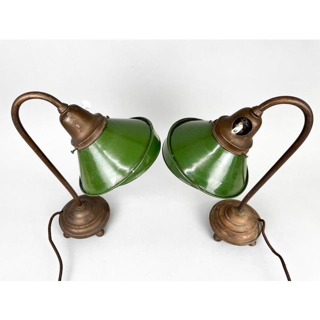 Enamel & Cast Iron Desk Lamps, Former Czechoslovakia, 1920s, Set of 2 For Sale - Image 3 of 18