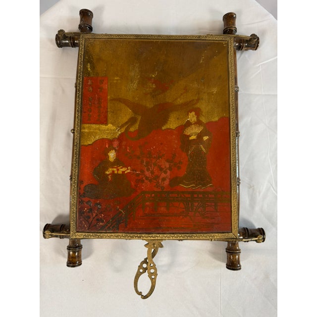 Antique Aesthetic Movement Faux Bamboo Trifold Mirror, Japanned Panels, For Sale - Image 15 of 16