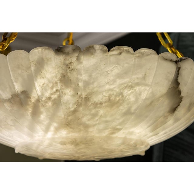 Large French Art Deco Alabaster Pendant Light with Brass Chain, 1920s For Sale - Image 12 of 18
