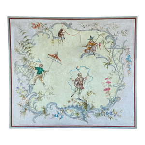 Mid-Century Hollywood Regency Large Italian Chinoiserie Framed Oil on Canvas