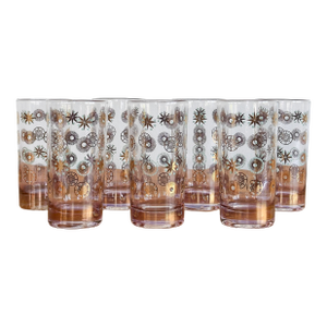 1960s Mid-Century Modwrn Atomic Sinclair Dorothy Thorpe Glama Highball Glasses- Set of 7