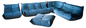 Blue Velvet Living Room Set by Michel Ducaroy for Ligne Roset, 1970s, Set of 5