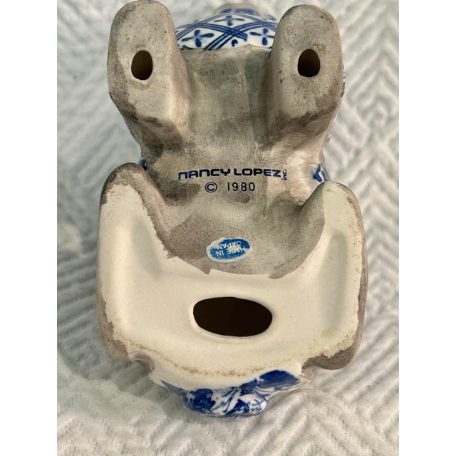 1980 Nancy Lopez Blue and White Bunny Rabbit Porcelain Candle Holder For Sale - Image 9 of 9