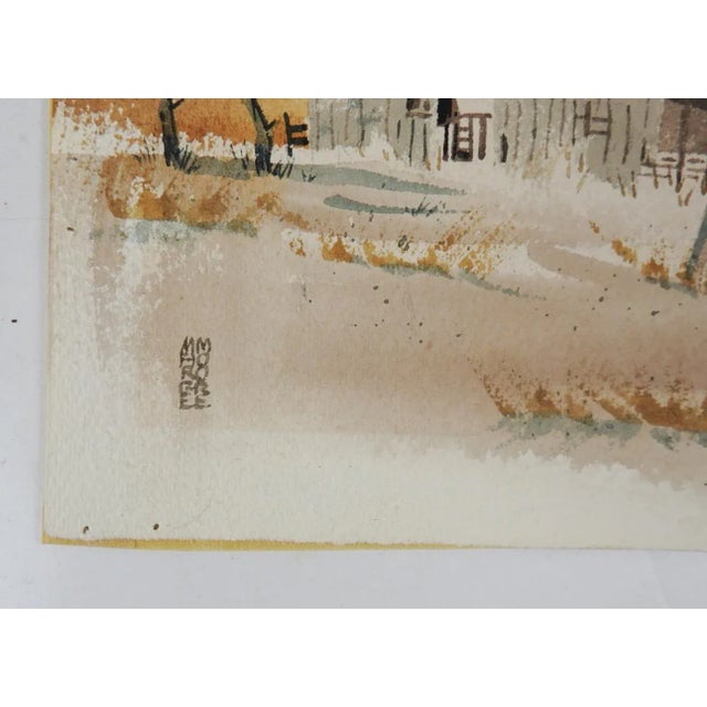Vintage late 20th century watercolor on paper of old homestead by Marge Moore. Signed lower left corner. Unframed, age...