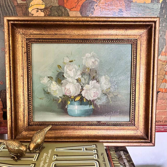 French Vintage Signed Floral Still Life Painting in Gilt Frame For Sale - Image 3 of 13
