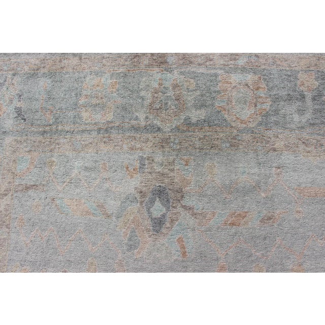 Sky Blue Modern Turkish Oushak Large Rug in Seafoam Green, Light Blue & Multi Colors For Sale - Image 8 of 9