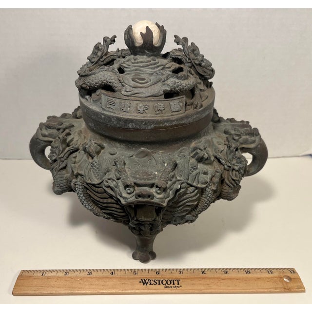 Antique Chinese Bronze Censer Incense Burner With Xuande Mark Heavy 13lb / 6kg For Sale - Image 14 of 15