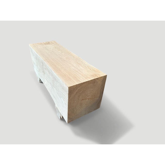 Contemporary Andrianna Shamaris Minimalist Bleached Teak Wood Log Style Bench For Sale - Image 3 of 5