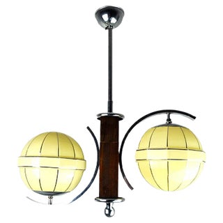 Mid-Century Modern Chrome and Wood Ceiling Lamp For Sale