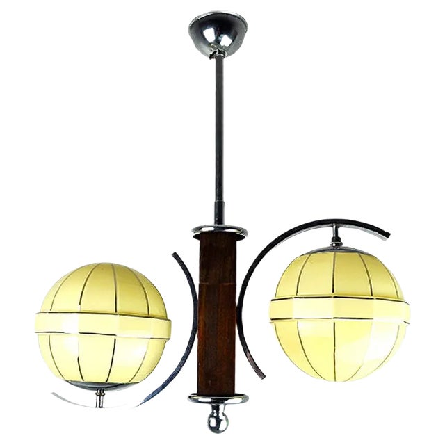 Mid-Century Modern Chrome and Wood Ceiling Lamp For Sale