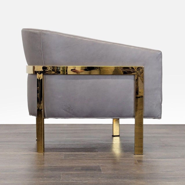Restoration Hardware Restoration Hardware Reginald Modern Grey Leather Lounge Chair With Brass Frame For Sale - Image 4 of 8