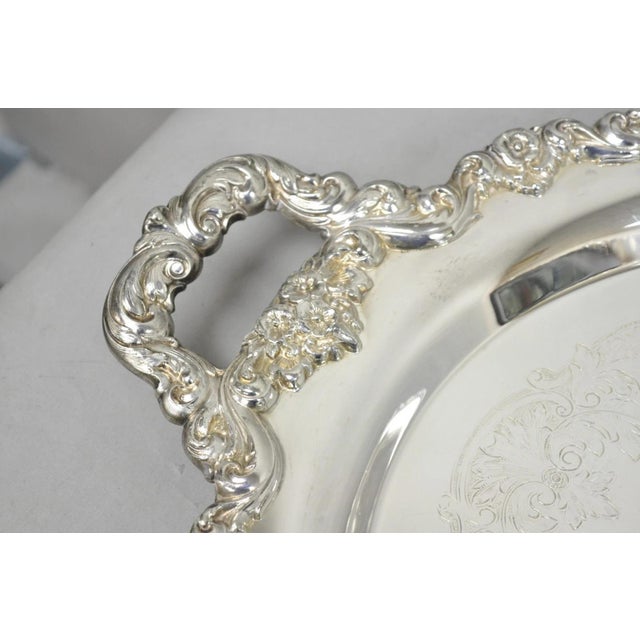 Victorian Vintage Towle Victorian Silver Plated Oval Twin Handle Serving Platter Bar Tray For Sale - Image 3 of 17