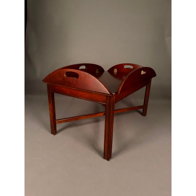 Vintage English Mahogany Butler’s Drop-Leaf Tray Coffee Table With Brass Hinges For Sale - Image 10 of 18