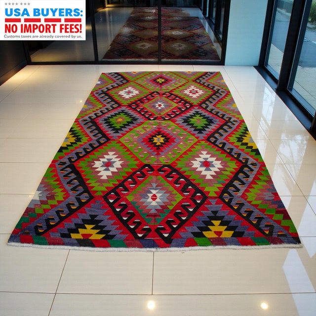 Farmhouse Turkish Rug Hand Woven Oushak Kilim Area Rug - 5′10″ X 10′2″ For Sale - Image 3 of 14