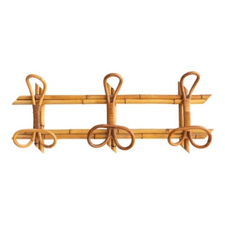Mid-Century Italian Bamboo Rattan Coat & Hat Rack For Sale