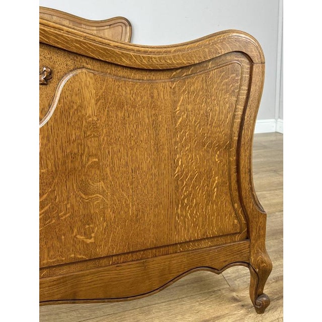 Brown Vintage French Louis XVI Double Bed Frame in Carved Oak For Sale - Image 8 of 15