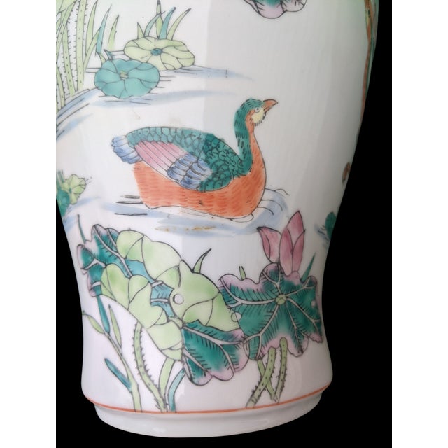 Vintage Chinese Qianlong Mark Famille Verte Porcelain Baluster Vase For Sale - Image 10 of 15