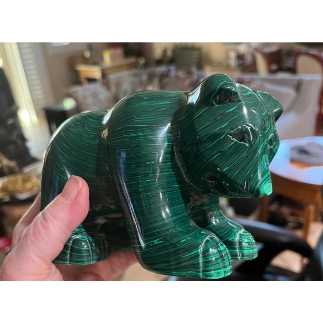 1980s Malachite (From Congo) Bear Beautiful Malachite Bear Statue. Deep Green Colors. For Sale - Image 5 of 7