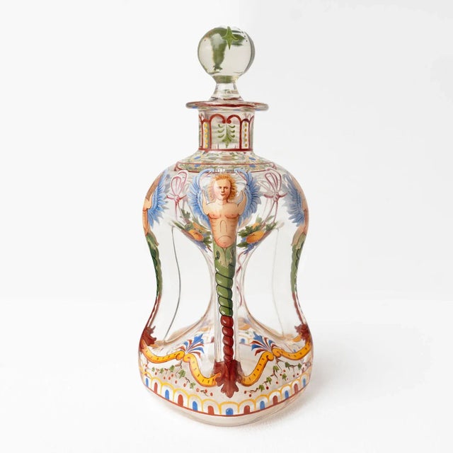 Renaissance Antique Late 19th Century Enamelled Glass Decanter and Glasses by J & L Lobmeyr, Vienna- 5 Pieces For Sale - Image 3 of 12