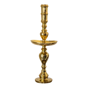 Vintage Polished Brass Moroccan Pillar Candle Holder