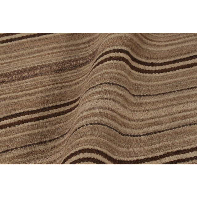 Textile Vintage Bidjar Persian Kilim, Tribal Rug in Brown Stripes For Sale - Image 7 of 8