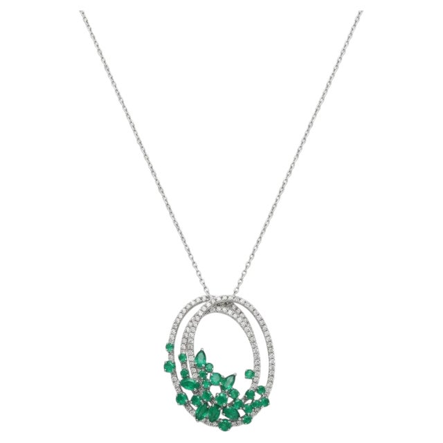 2020s 18k Gold Emerald and Diamond Pendant, 3.53ct Emerald For Sale - Image 5 of 8